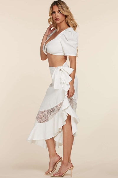 Fasheabe Crop Top 2pc Midi Skirt Set