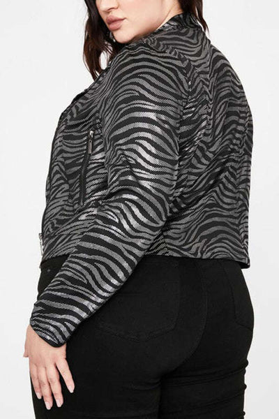 Fasheabe Crystal Zebra Moto Biker Jacket - Black Silver