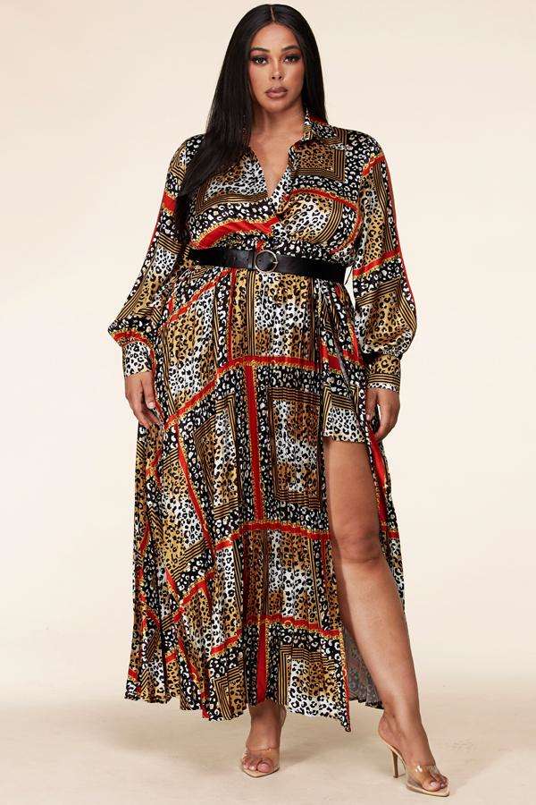 Fasheabe Leopard mix print maxi dress - Multi