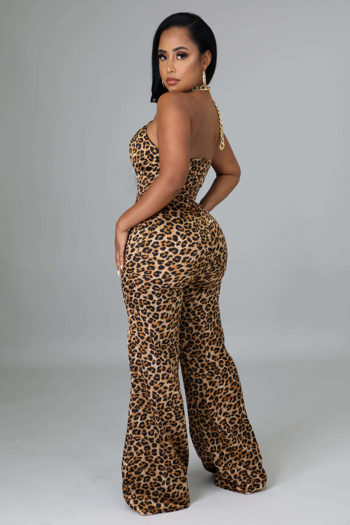 Fasheabe Non Stretch Cheetah Print Jumpsuit