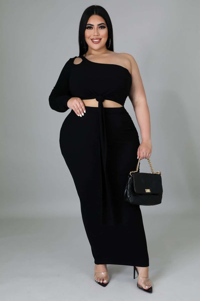 Fasheabe Plus Size Ribbed Skirt Set - Black