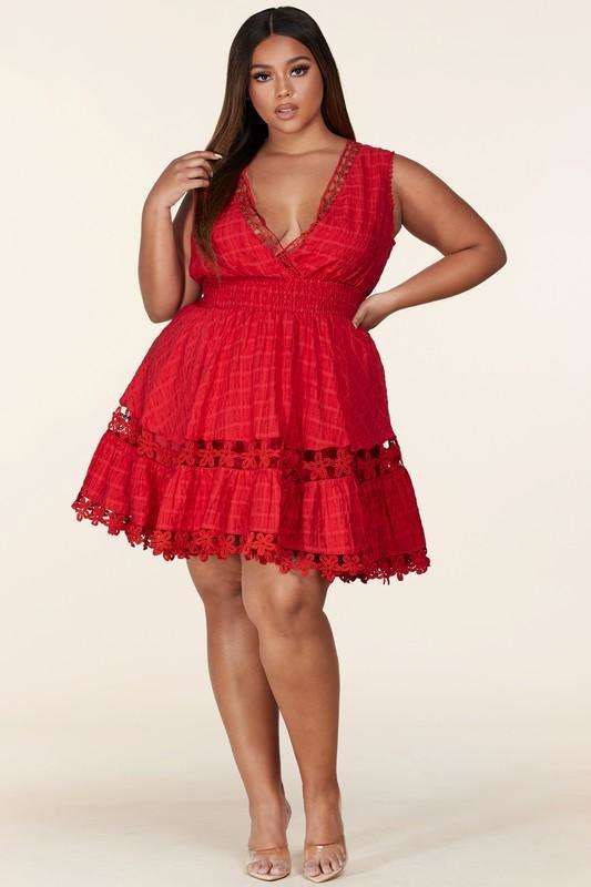 Fasheabe Plus Size Rose Red Mini Dress