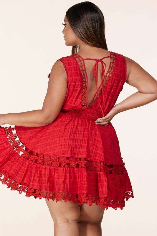 Fasheabe Plus Size Rose Red Mini Dress