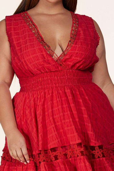 Fasheabe Plus Size Rose Red Mini Dress