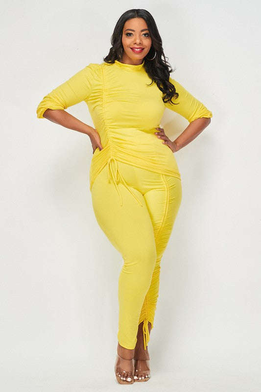 Fasheabe Plus size Ruching side by side Set Yellow