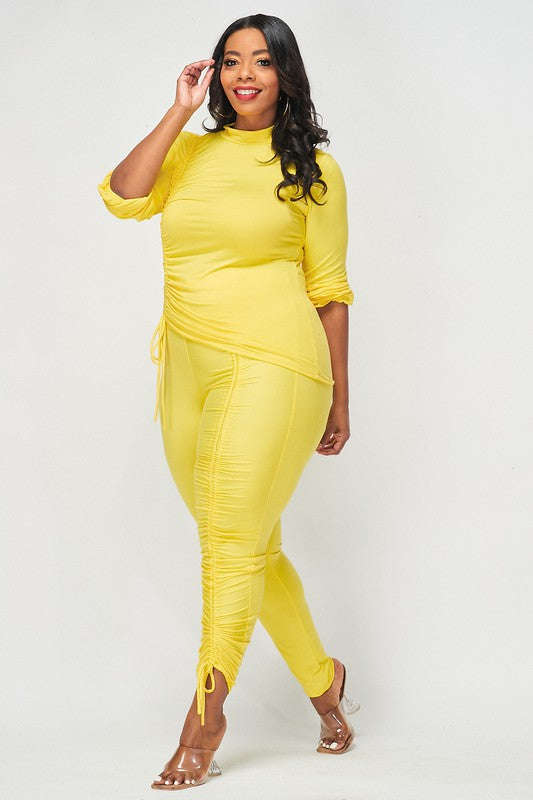 Fasheabe Plus size Ruching side by side Set Yellow