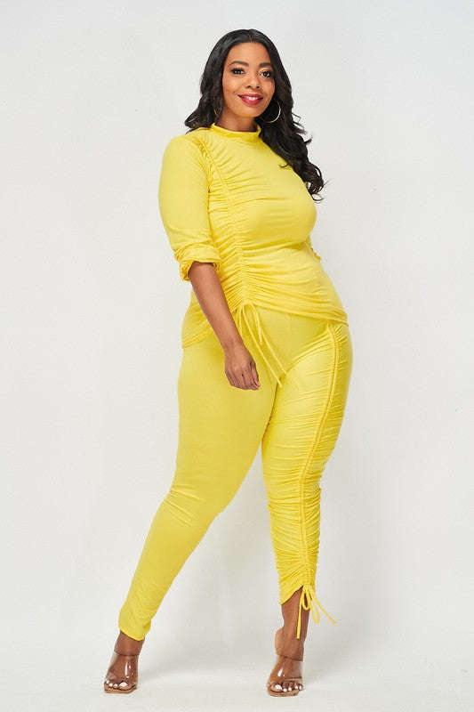 Fasheabe Plus size Ruching side by side Set Yellow