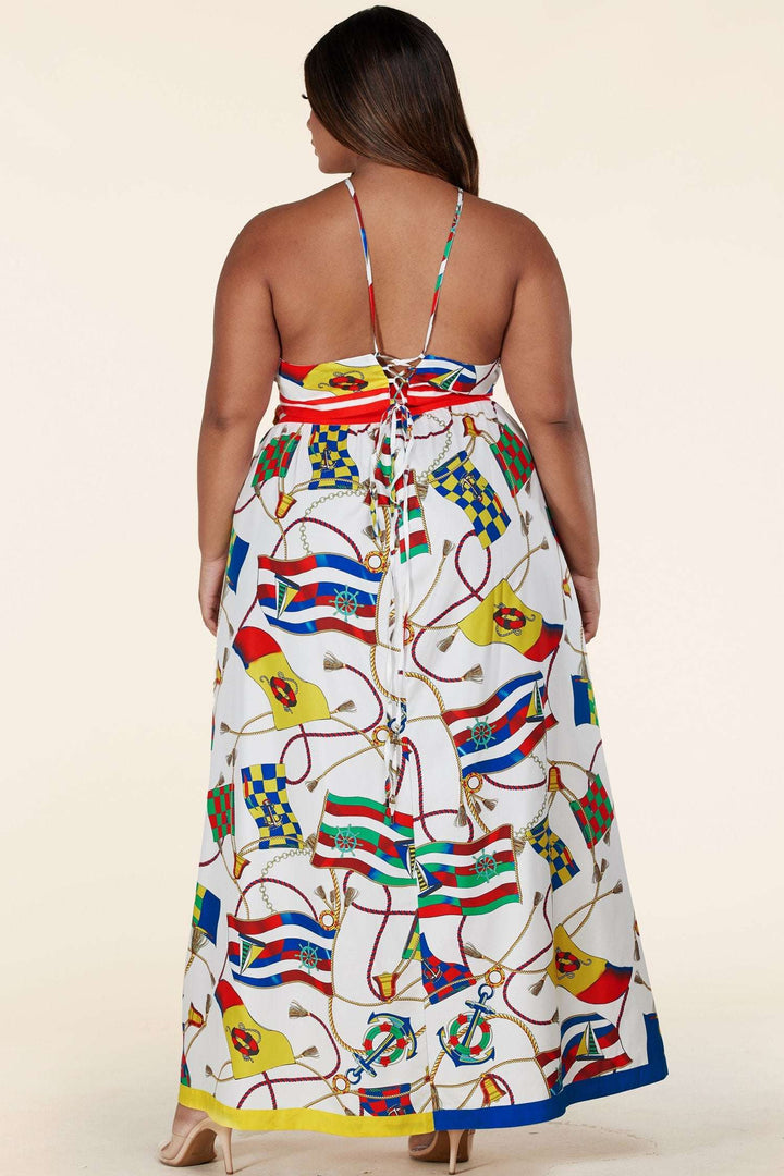 Fasheabe Plus Size Two-Piece Marine Maxi Skirt Set