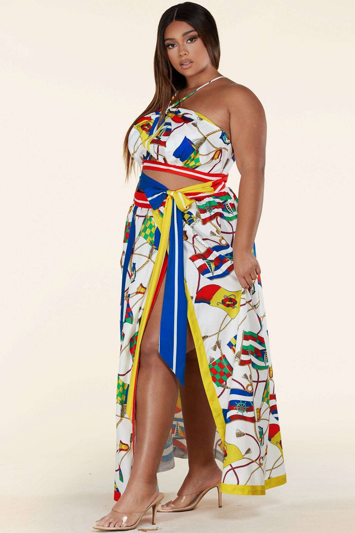 Fasheabe Plus Size Two-Piece Marine Maxi Skirt Set