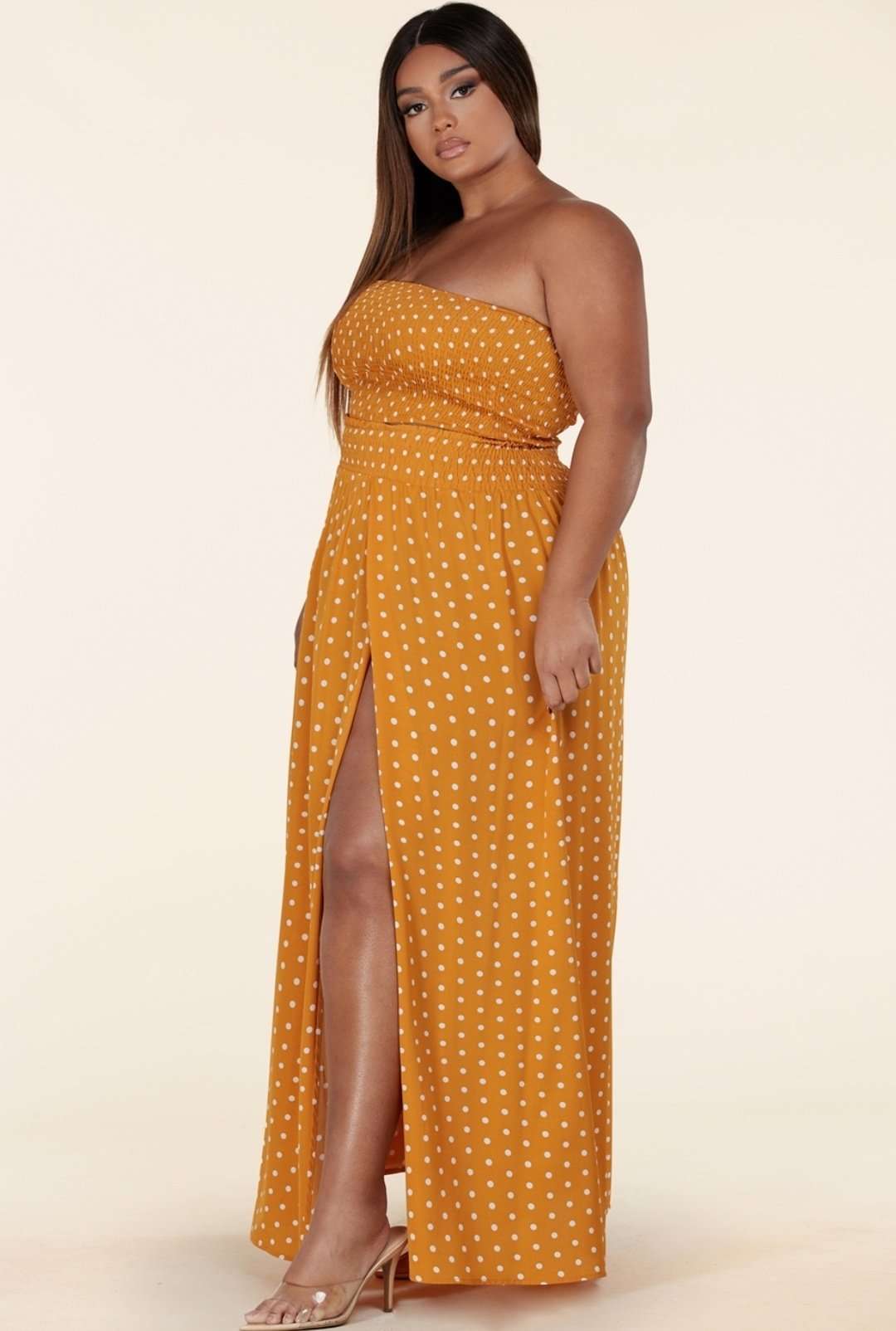 Fasheabe Polka dot Print Two-Piece Plus Skirt Set