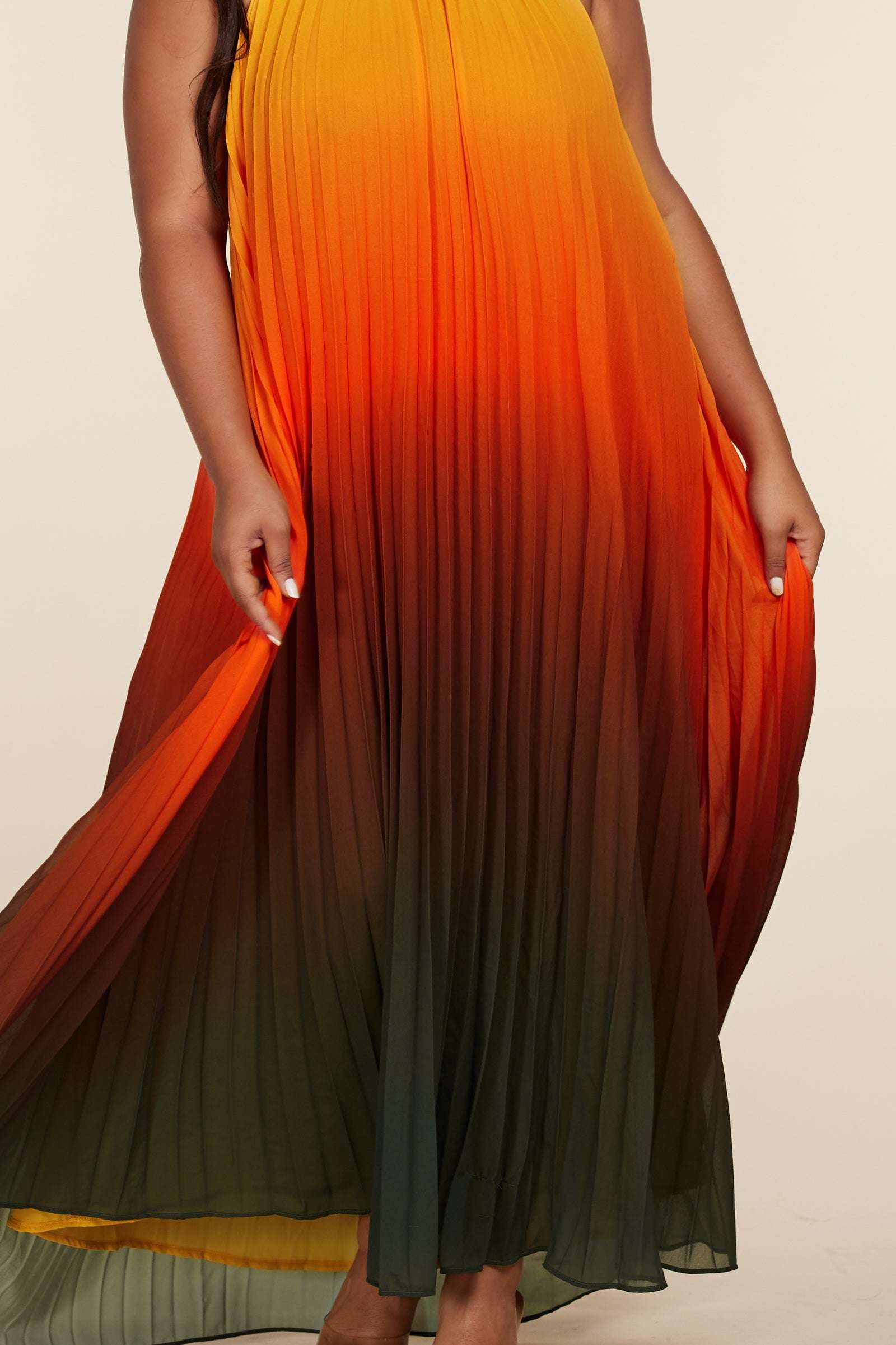 Fasheabe Sunset Ombre Multi Color Halter Maxi Dress - Plus Size