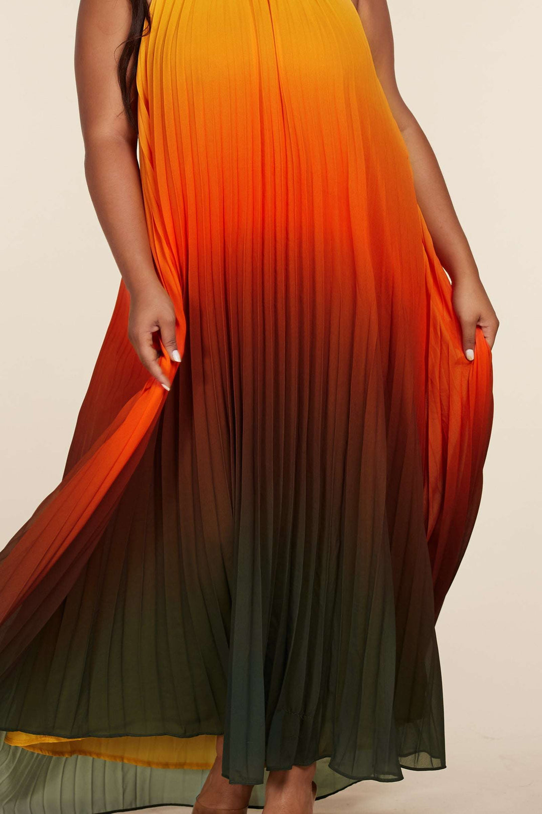 Fasheabe Sunset Ombre Multi Color Halter Maxi Dress Plus Size