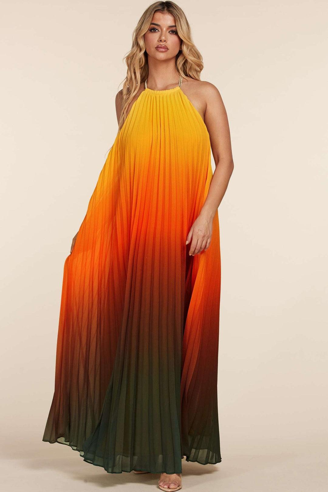Fasheabe Sunset Ombre Multi Color Halter Maxi Dress Fasheabe Sunset Ombre Multi Color Halter Maxi Dress