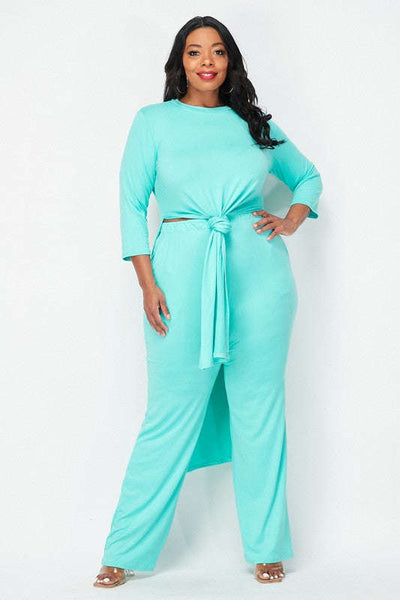 Fasheabe Tie front Palazzo pants 2pc set