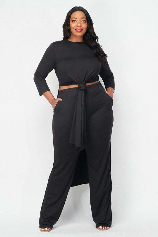 Fasheabe Tie front Palazzo pants 2pc set