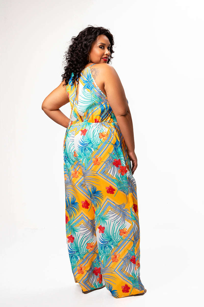 Fasheabe Tropical Flow Jumpsuit - Mix Print