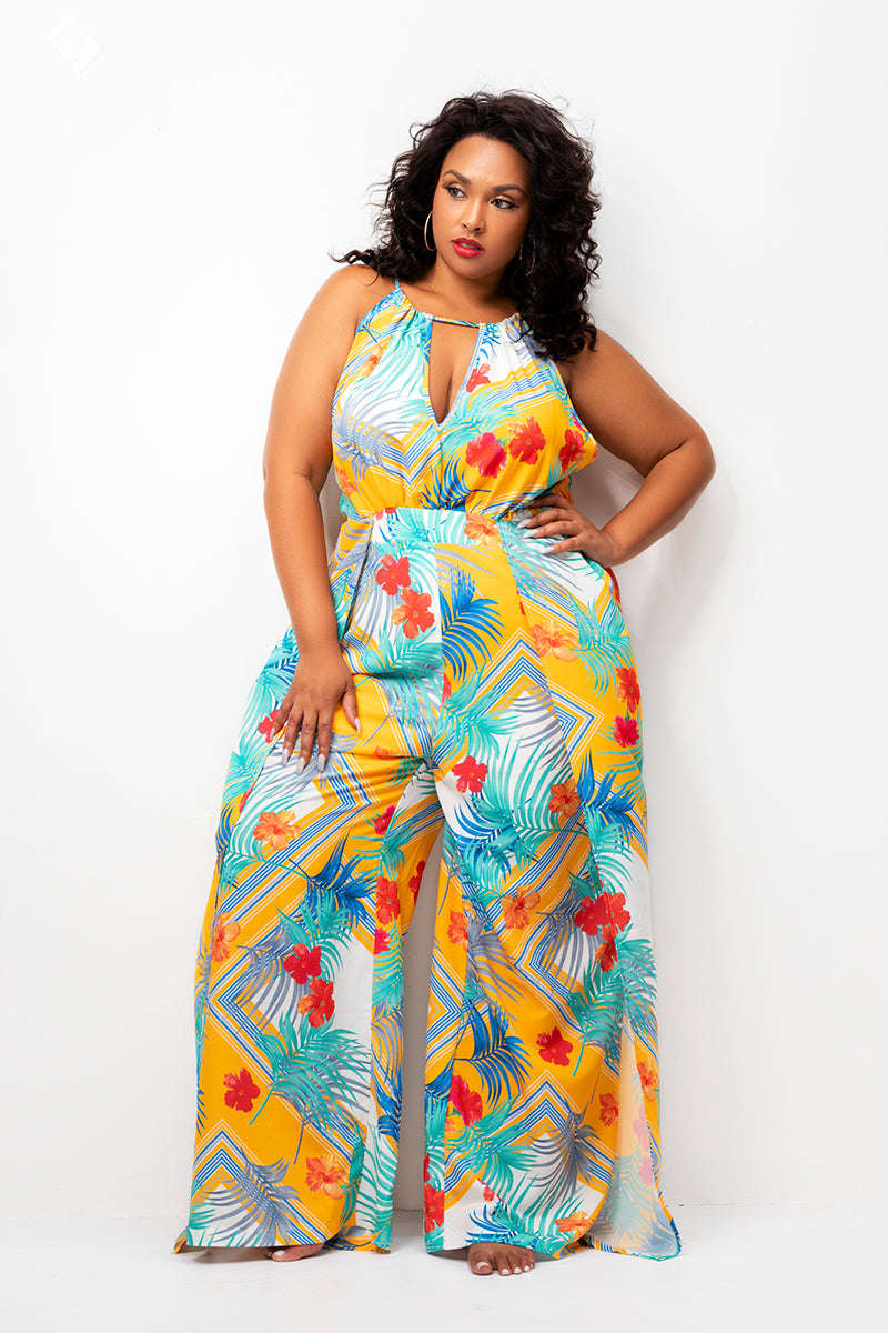 Fasheabe Tropical Flow Jumpsuit - Mix Print