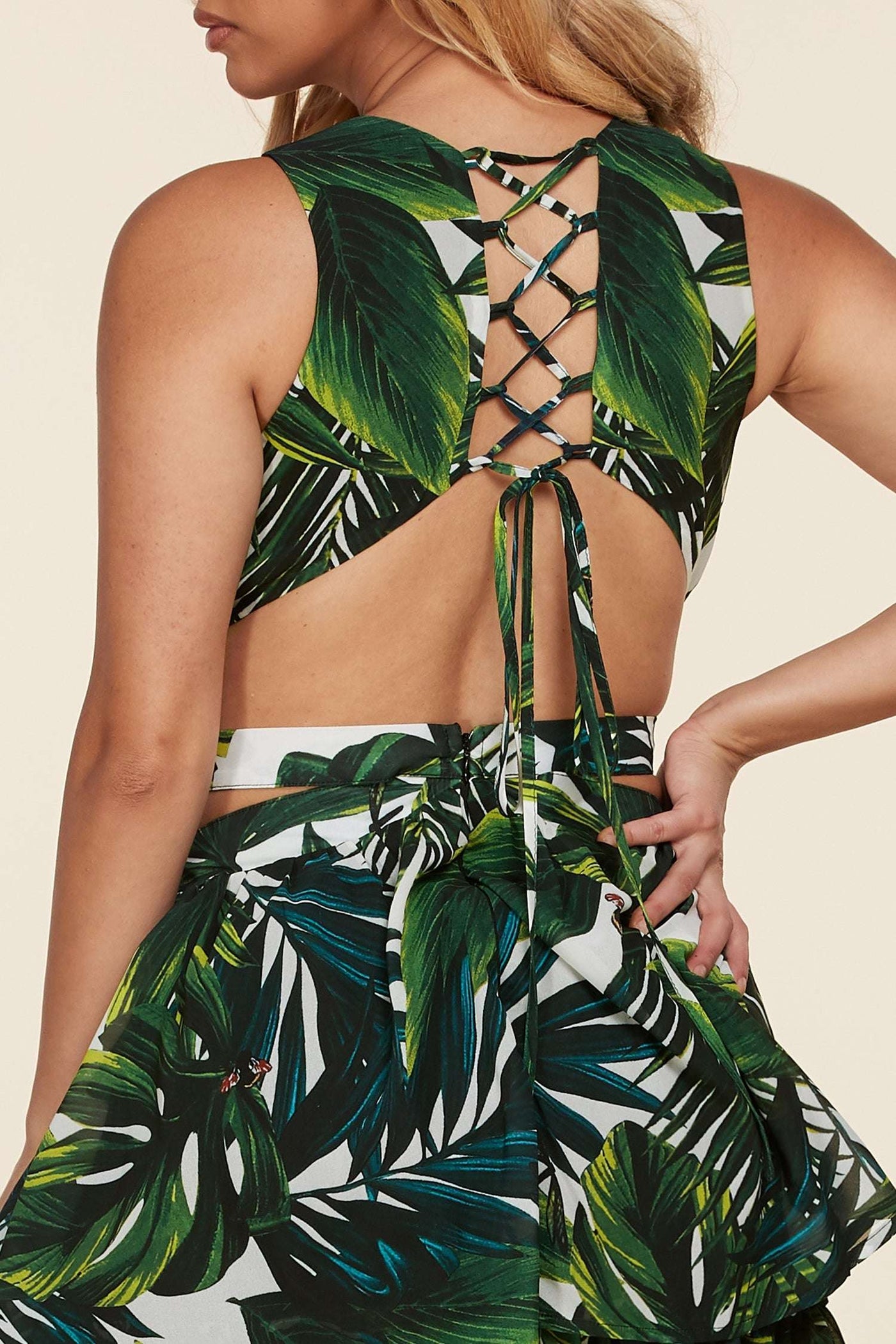 Fasheabe Tropical Leaf Open Front Maxi Dress