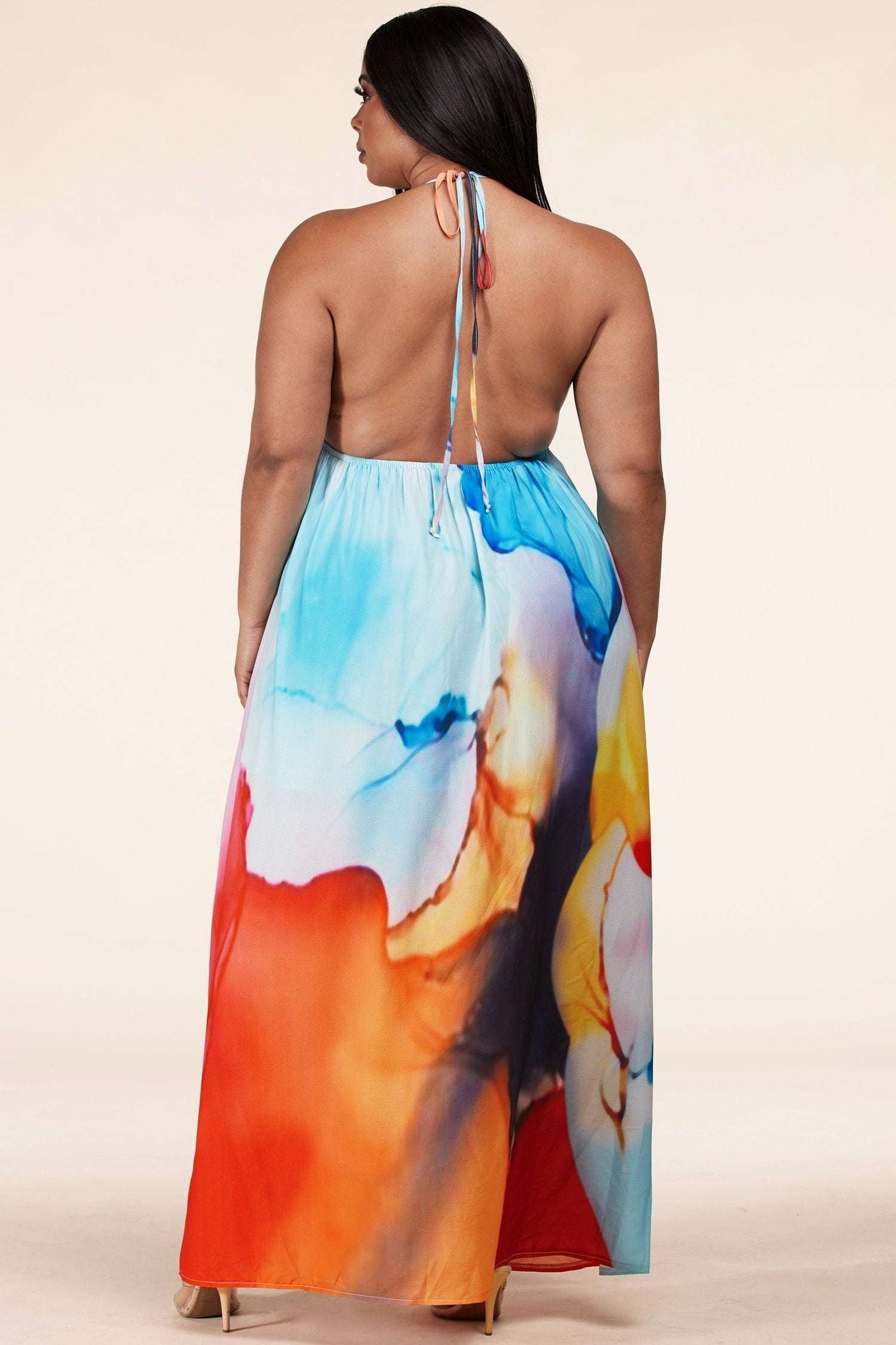 Fasheabe Watercolor Print Wrap Plus Maxi Dress
