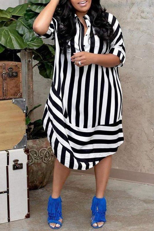 The Zelda Shirt Dress Black & White Striped Shirt Dress