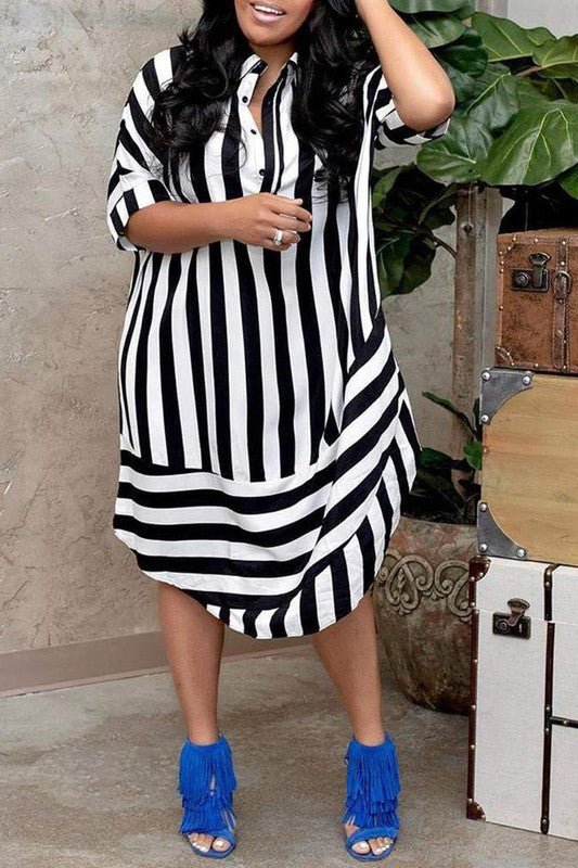 The Zelda Shirt Dress Black & White Striped Shirt Dress